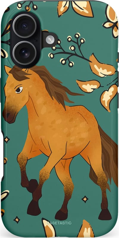 Casetastic hoesje geschikt voor Apple iPhone 17 - MagSafe - Dubbellaagse bescherming - Groene bruine Paarden elegantie - Paris - Fashion Case - Petrol Donkergrijs Bruin Okergeel