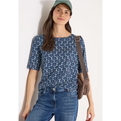 Shirt met ronde hals en schelpjesprint