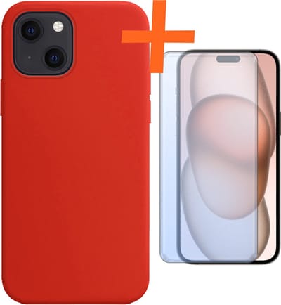 Hoes - Met Screenprotector - Geschikt voor Apple iPhone 15 - Sterk & Shockproof - Back Cover - Siliconen Case - Telefoon Hoes - Rood