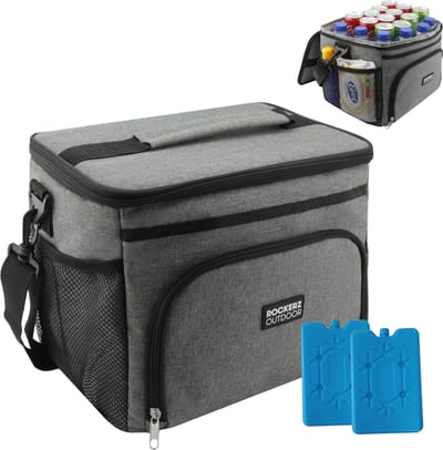 Rockerz Koeltas - 4 laags geïsoleerde - Incl. 2 koelelementen - 15 liter - Lunchtas - Picknicktas - Capaciteit voor 24x 33 cl blikken of 12x 33 cl flesjes - Slijtvast en duurzaam materiaal - Waterdicht en vuilafstotend - kleur: Grijs