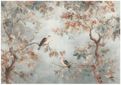 WALLARENA - Behang 150x105 cm - Fotobehang - Vliesbehang - vintage bomen en vogels - voor slaapkamer en woonkamer - halfmatte afwerking