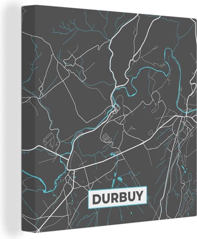 Canvas Schilderij Kaart – Plattegrond – Stadskaart – Durbuy – België - Grijs - 20x20 cm - Wanddecoratie