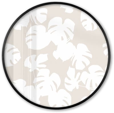 Poster in lijst Rond - Fotolijst 60x60 cm - Posters - Planten - Bladeren - Wit - Beige - Ronde posterlijst zwart - Decoratie - Wanddecoratie woonkamer - Muurdecoratie slaapkamer