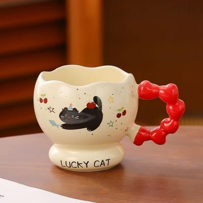 Tasses en Céramique Chat Mignon pour Filles Adorables Tasses à Boire Ménagères Haut Niveau d'Apparence Cadeaux d'Anniversaire et Souvenirs 380ml