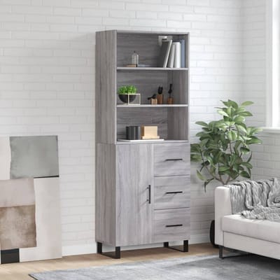 vidaXL - Hoge - kast - 69,5x34x180 - cm - bewerkt - hout - grijs - sonoma - eikenkleurig
