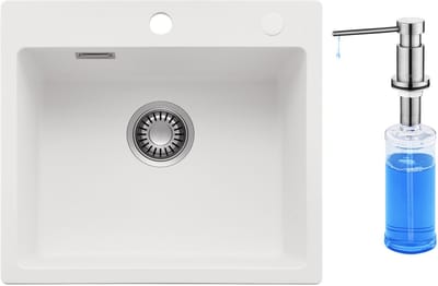 CECIPA max Spoelbak voor keuken 40x45CM - Graniet Spoelbakken - Enkele spoelbak Met 300ML Zeepdispenser - Met waterafvoersysteem - Voor 40 cm kast - Wit