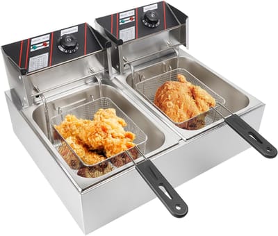 Aurixi® Frituurpan dubbel - Frituurpan -Zilver - ‎44cm x 55cm x 30cm