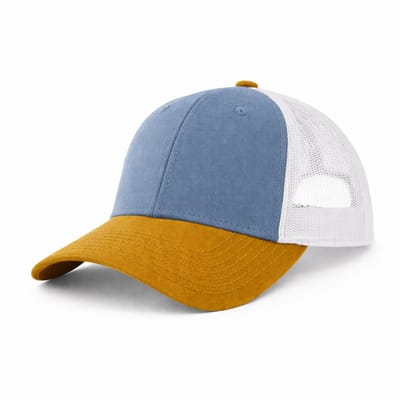 Trucker Cap - Local - Aqua & Mosterd – Verstelbare Baseball Cap met Mesh Achterkant – Unisex Volwassenen