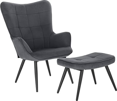 Bolt Edge Fauteuil Deluxe met Hocker - Donkergrijs Corduroy - Woonkamerstoel met armleuning en voetenbank
