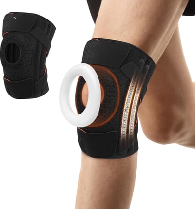 Goodli Kniebrace - Zwart en Oranje - One-size - Verstelbare Knieband voor Dames en Heren - Patella brace met Stabiliteit - Ondersteuning bij Artrose en Meniscus - Ademend