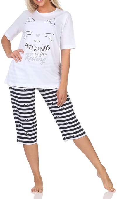 Normann dames capri pyjama met korte mouwen in kattenlook – ook in grote maten