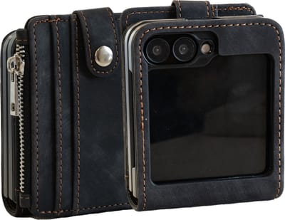 ShieldCase leren hoesje met afneembare portemonnee geschikt voor Samsung Galaxy Z Flip 6 hoesje - telefoonhoesje met ruimte voor pasjes / briefgeld / munten - Kunstleren back cover - leren Flipcase (zwart)
