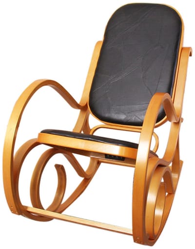 Schommelstoel M41, draaifauteuil TV-fauteuil, massief hout ~ eiken look, patchwork leer zwart