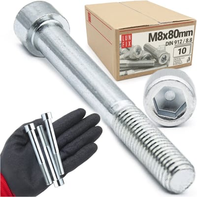 LUN FIX - Zylinderkopfschroeven M8x80 mm - 10 stuks - DIN 912 - Vol draad - Staal verzinkt