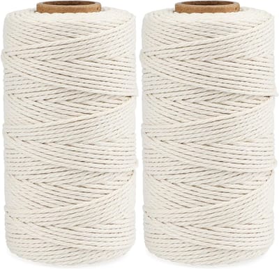 200m Katoenen Touw 2mm voor Slagerij en Bakkerij, Beige Katoen Koord voor Koken, Bakken, Knutselen en Tuinieren