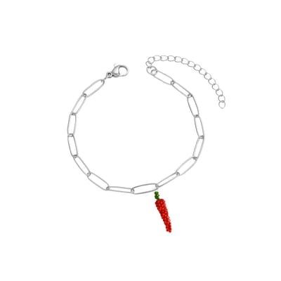 Planet Pink - Armband met fruitbedeltje peper zilver - Stainless Steel - Roestvrij Staal rvs - Waterproof
