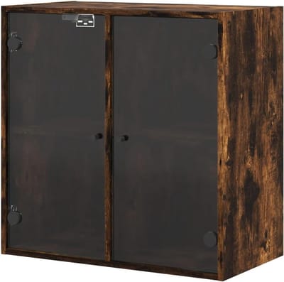 Hangkast Glazen Deuren - Wandkast Opbergkast - Elegante Opslag - Veelzijdige Vakken - 68 x 37 x 68 cm - Rookeiken