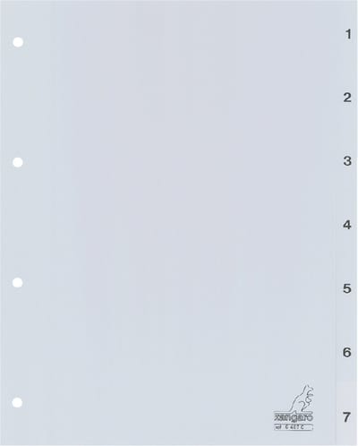 Kangaro tabbladen - A4 - 7-delig met cijfers - PP 120 micron - grijs - 4-gaats
