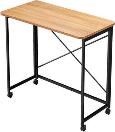 Ceruzo Wandtafel - 80x40x75 cm - Laptoptafel - Inklapbaar Tafelblad - Zwart Metaal - Bruin Zwart MDF - Met Wieltjes
