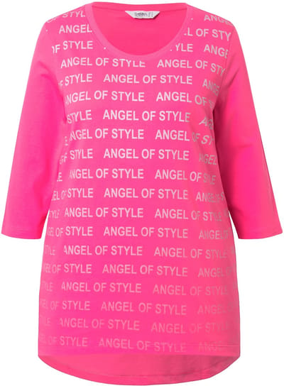 Angel of Style - Dames - T-shirt A-lijn Angel of Style-tekstmotief - Hibiscusrood - Maat 42