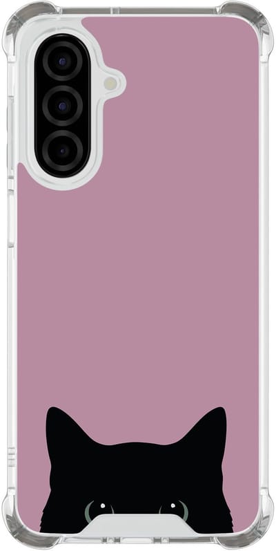 Hoesje (shockproof) geschikt voor Samsung Galaxy A26 - Zwarte kat - Extra sterke case - TPU/polycarbonaat - Print - Roze, Transparant