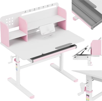 Mark Adler Study 5.7 - Kinderbureau 100 cm - Ergonomisch Bureau met Verstelbare Hoogte & Kantelbaar Blad - Met Lade & Planken - Roze