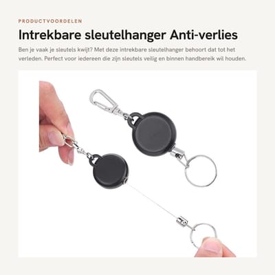 Dailygoods- Intrekbare Sleutelhanger 60 cm - Sleutelhanger Anti-verlies - Sleutelhanger Ringen - Sleutelhanger Volwassenen - Sleutelhanger Leer - Premium Materiaal