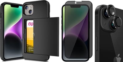 Hoesje met Pasjeshouder geschikt voor iPhone 15 - Privacy Screenprotector FullGuard & Camera Lens Screen Protector Zwart - Back Cover SlideCase Zwart