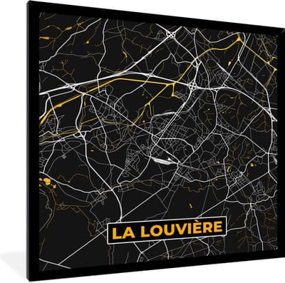 Fotolijst incl. Poster - Kaart - Goud - La Louvière - Plattegrond - Stadskaart - 40x40 cm - Posterlijst