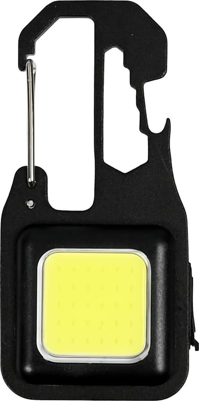 Hofftech Compacte sleutelhanger zaklamp - 380 lumen - oplaadbaar - met karabijnhaak - zwart