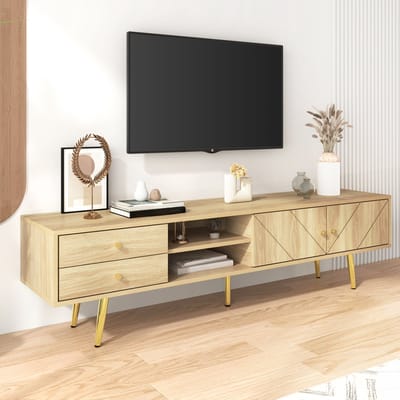 MODENUIT Tv-Kast - 2 Lades, 2 Deuren En Open Vakken - Woonkamer - MDF En Spaanplaat - 160x36x42 Cm - Houtkleur