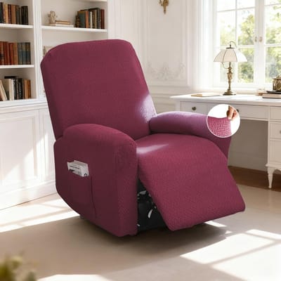 Recliner Stoelhoes met Zakken, Stretch Hoes voor Relaxfauteuil, Jacquard Bescherming voor Televisiestoel en Zonligstoel, Meubelbescherming met Streepdessin