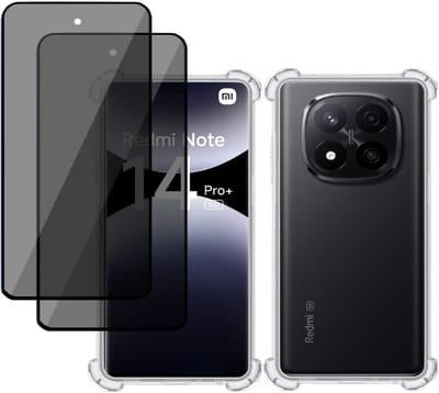 TechNow Hoesje + 2x Privé Screenprotector geschikt voor Xiaomi Redmi Note 14 Pro / Pro+ – Privacy Tempered Glass - Case Transparant