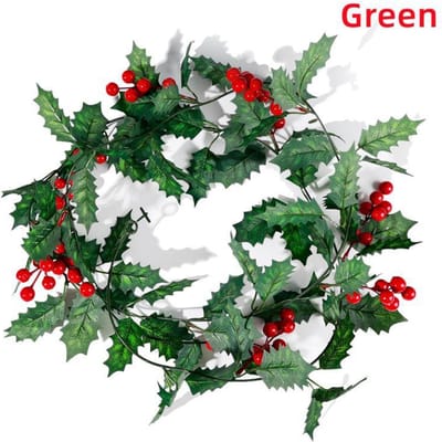 2M feuilles de houx artificielles baies rouges vigne noël rotin bricolage guirlande arbre de noël suspendus ornements décoration de la maison couronne YSL vert