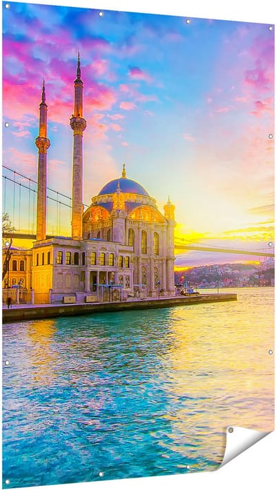Gards Tuinposter Kleurrijke Ortakoy Moskee in Instanbul - 120x180 cm - Tuindoek - Tuindecoratie - Wanddecoratie buiten - Tuinschilderij