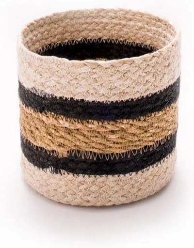 Mand beige-zwart jute-hogla O 15 x 15 cm