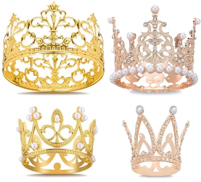 Dailygoods- Taartdecoraties Set van 4 Gouden/Roségouden Kronen - Koninklijke Taartversieringen - Verjaardagsdecoraties - Bruiloften - Feestdecoraties - Elegant Ontwerp