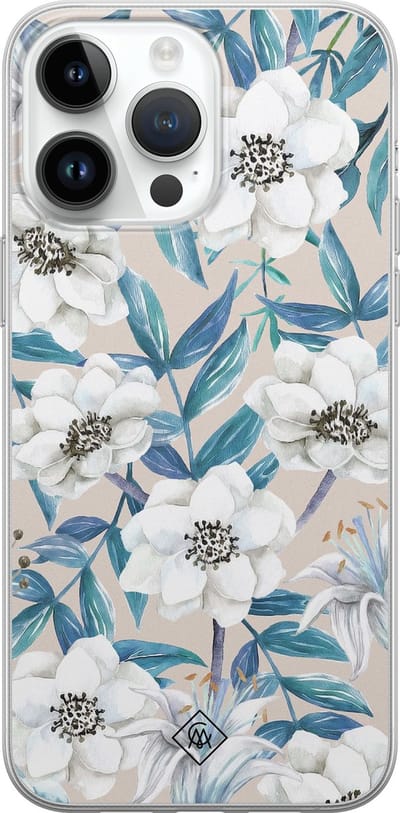 Casimoda® hoesje - Geschikt voor iPhone 14 Pro Max - Bloemen / Floral blauw - Siliconen/TPU telefoonhoesje - Backcover - Bloemen - Blauw