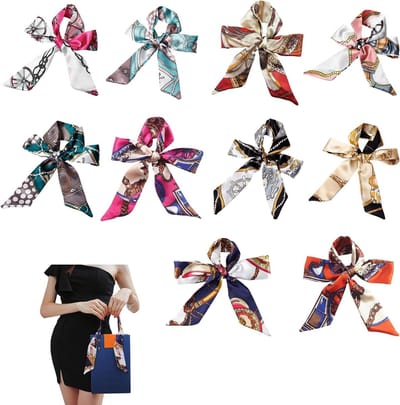 Zijden Sjaaltjes Set - Imitatie Zijde Sjaals - Accessoires Stylen - Set van 10 Stuks - 80x3.5cm - Veelkleurig