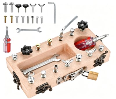 Montessori Houten Schroevenbord - Speelbord voor 3, 4 en 5 jaar - Houten Speelgoed - Schroevendraaierbord - Educatief Speelgoed - Kinderspeelgoed - Speelgoed voor Motorische Vaardigheden - Cadeau voor Meisjes en Jongens
