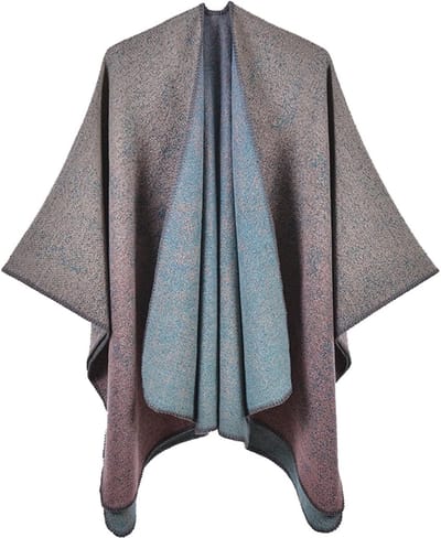 Dames Reissjaal - Gebreide Poncho - Warm Blijven - Ruitpatroon - Eén Maat - Blauw