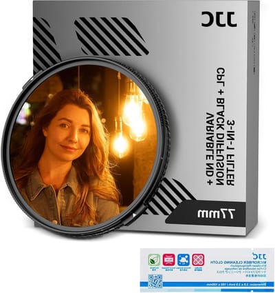 3-in-1 ND & CPL & Black Diffusion Mist Effect Filter 77mm - Variabel ND4-32, Polarisatiefilter en Zacht Mistfilter voor Dynamische Beelden