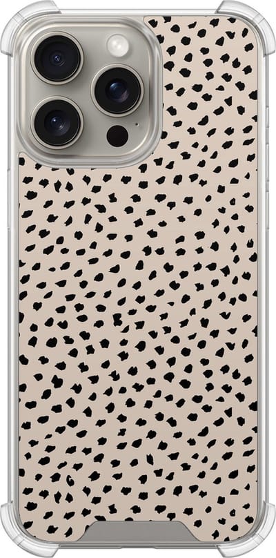 Shockproof hoesje - Geschikt voor iPhone 15 Pro Max - Almond dots - Extra sterke case - TPU/polycarbonaat - Gestipt - Beige, Transparant