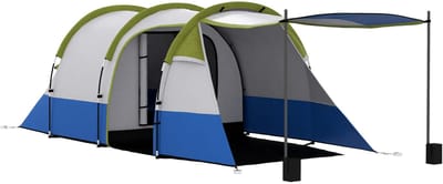 Tunneltent - Familietent 3 persoons - Kampeertent met drie ingangen - Waterdicht - Groen