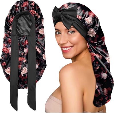 Lange Satijnen Slaapbonnet voor Dames en Meisjes, Verstelbaar, Dubbel Laags, Elastisch en Herbruikbaar voor Lang Haar en Comfortabel Slapen
