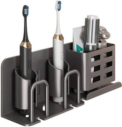 Elektrische Tandenborstelhouder voor Aan De Muur - Tandenborstelhouder - Aluminium Badkamerorganizer Zonder Boren - Wapengrijs