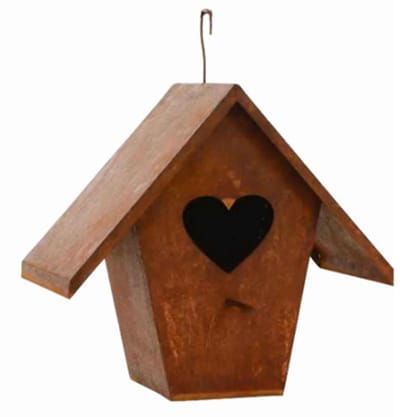 Metalen Vogelhuis met Hart – Roestpatina – Hangdecoratie voor Tuin en Balkon