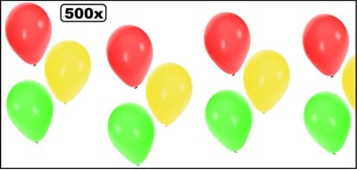 500x Ballon rood/geel/groen - Ballon carnaval thema feest party versiering decoratie festival