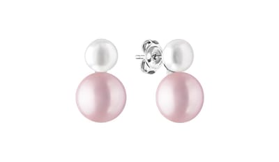Gaura – Zilveren oorknopjes met dubbele parels – wit (6–6,5 mm) en lavendel (9–9,5 mm) – 925 sterling zilver met rhodium afwerking