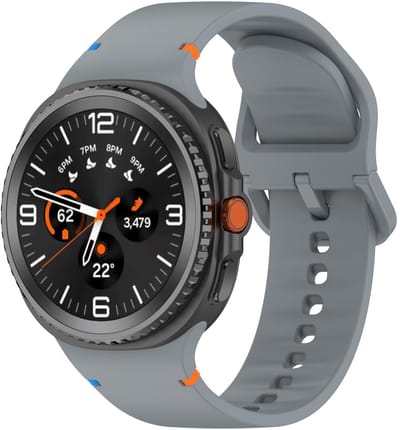 Siliconen bandje - geschikt voor Samsung Galaxy Watch 8 (40mm) / Galaxy Watch 8 (44mm) / Galaxy Watch 8 Classic - stiksels met gespsluiting - Maat S/M - grijs